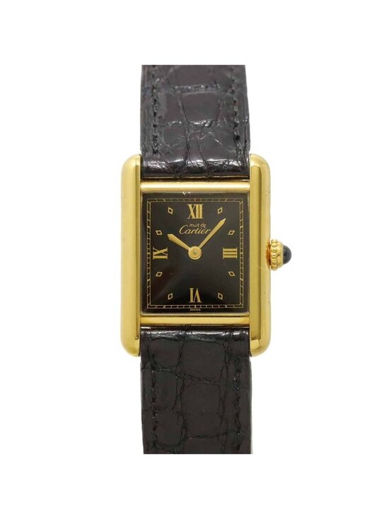 Cartier Accessories - Cartier Must Tank SM Vermeil Vintage Watch Black 925 Sterling Silver Quartz